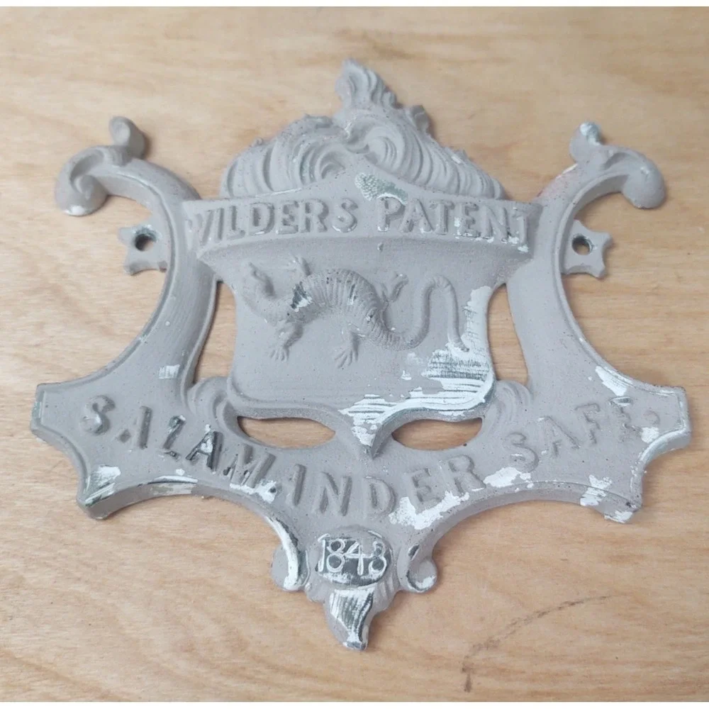 Antique Wrought Iron Safe Plaque WILDER'S PATENT SALAMANDER SAFE 1848 7